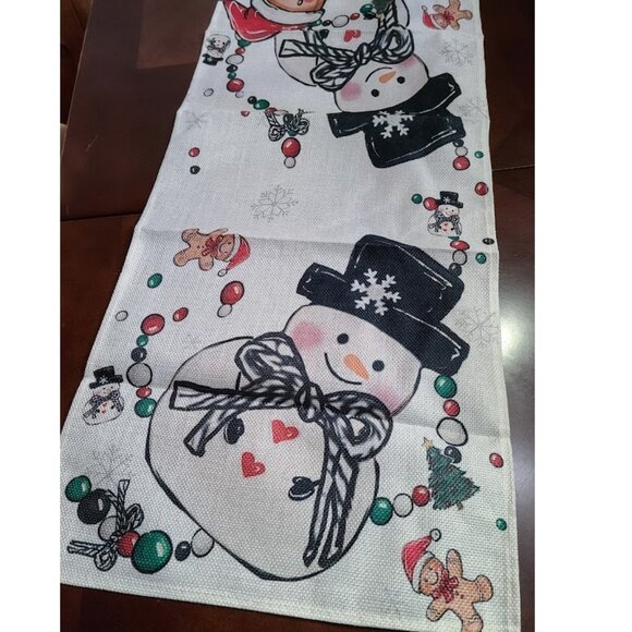 Christmas Table Runner Snowman Gingerbread Decor Holiday Decorative Cloth 13x48 - Picture 7 of 10